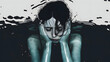 © john - Depression teenager woman drowning in her regret, anxiety and stress. Mental health problem illustration