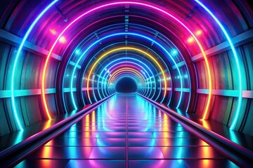 Wall Mural - A mesmerizing rendering of an abstract neon tunnel, its walls pulsating with vibrant streaks of color, creating a dynamic and futuristic atmosphere, abstract, neon, tunnel, colorful, streaks