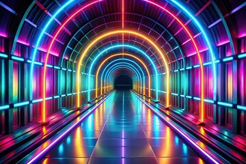 Wall Mural - A mesmerizing rendering of an abstract neon tunnel, its walls pulsating with vibrant streaks of color, creating a dynamic and futuristic atmosphere, abstract, neon, tunnel, colorful, streaks