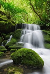 Wall Mural - a small waterfall in the middle of a lush green forest