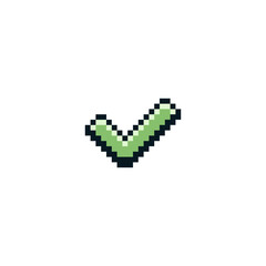 Poster - Check mark pixel art icon, done, isolated vector illustration. Design for stickers, logo, web and mobile app.