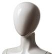 © OP-Png - A white mannequin head isolated on a white background. The head is tilted slightly to the side. Perfect for showcasing products or for use in fashion design.