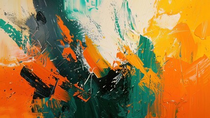 Wall Mural - Abstract festival of colors with bold strokes of orange, green, and yellow. 