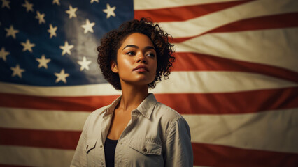 Wall Mural - portrait of a person holding american flag