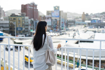 Canvas Print - Woman travel in the Keelung pier