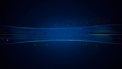 Wall Mural - Abstract blue line waves with particles shine on black background