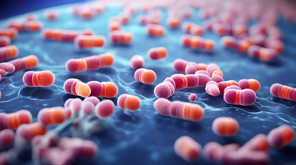 Bacteria diversity under microscopic magnification background, dangerous microorganism strain for medical health, prokaryotic cells.