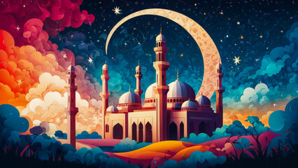 Wall Mural - landscape with mosque