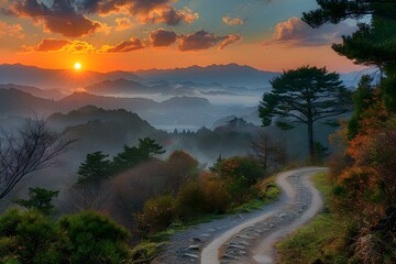 Wall Mural - Sunset over the mountains