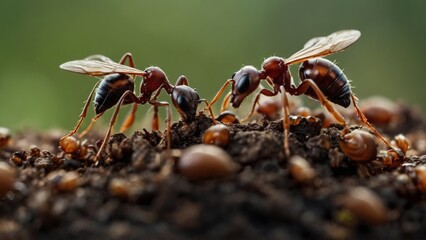 Wall Mural - Teamwork and Cooperation Evident in the Disassembly, Processing, and Transport of Food Items Among Ants
