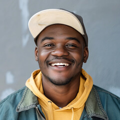 Wall Mural - Headshot of a happy South-African man in streetwear clothes 