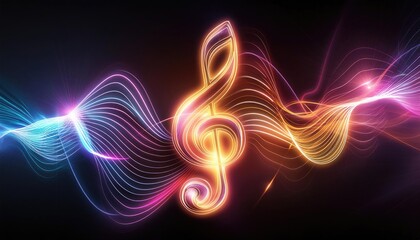 Wall Mural - Abstract background with glowing lines, Music background, neon light music pattern wallpaper, glowing music pattern images, neon music notes wallpaper, 