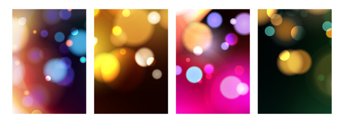 Canvas Print - Bokeh lights. Set of abstract blurred backgrounds. Vibrant blur light effect. Graphic templates for festive cards, flyers and invitations. Vector illustration.