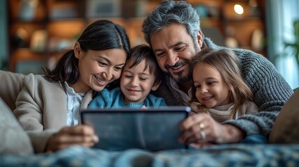 family watching videos on a tablet together