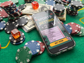 bets online at bookmakers website. smartphone, poker