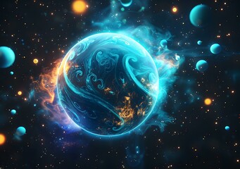Glowing Planet in Outer Space