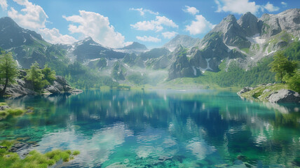 Wall Mural - Lakes with clear waters surrounded by high peaks