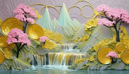 Wall Mural - Eternal Beauty: Stucco Molding with Golden Elements