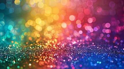 Wall Mural - LGBT colorful holiday background with shiny falling particles, rainbow colorful abstract graphics for bright design. Sparkling rainbow bokeh background