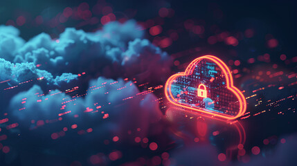 Wall Mural - abstract illustration of cloud security services, stylized cloud icon integrated with a secure padlo