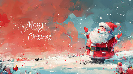 Merry Christmas Santa Artwork - A festive artwork of Santa Claus in a snowy landscape with 