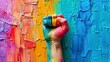 © Larysa - Rainbow colors painted hand raised making fist, sign