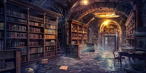 Wall Mural - Penitentiary Puzzle: Murder in a Prison Library - In the quiet of a prison library, a librarian is found dead, and a detective must investigate among the books