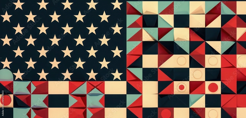 Geometric interpretation of the American flag using bold shapes like ...