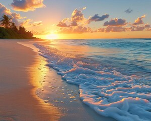 Wall Mural - Idyllic tropical beach at dusk