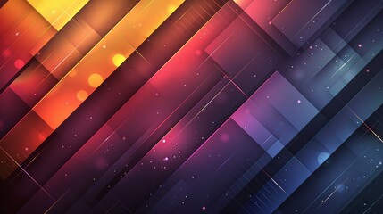 Wall Mural - abstract geometric background with diagonal lines, glowing shapes and light streaks in orange, pink,