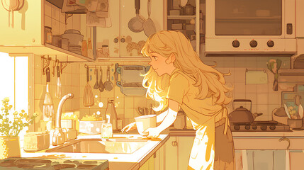 Wall Mural - a girl is cooking in the kitchen