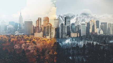 Wall Mural - A cityscape with a mountain range in the background