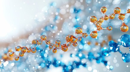 Wall Mural - abstract 3d rendering of a complex molecular structure with orange and blue spheres connected by thi