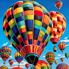 Wall Mural - A colorful hot air balloon with many other hot air balloons in the sky