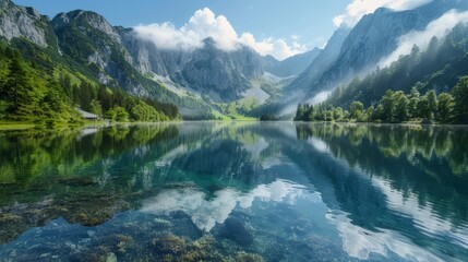 Naklejka na meble A beautiful lake surrounded by mountains with a clear blue sky