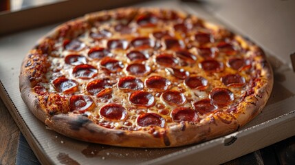 Canvas Print - Freshly Baked Pepperoni Pizza in Cardboard Box