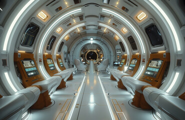 Poster - A clean aesthetic, the bridge of a personal spaceship. Generative AI.