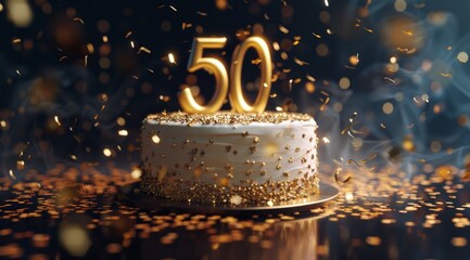 Golden 50th Birthday Cake With Confetti