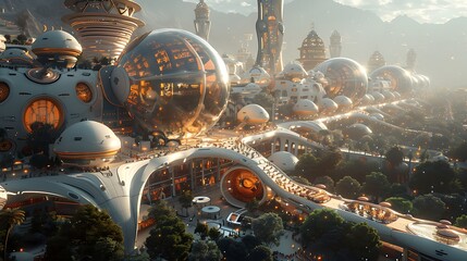 Futuristic design depicting Ramadan celebrations a modern city