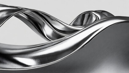 Wall Mural - Abstract fluid metal bent form. Metallic shiny curved wave in motion. Design element steel texture effect.