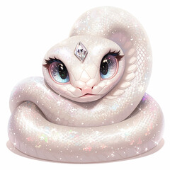 Sticker - A snake with a diamond on its head and blue eyes. The snake is curled up and he is sleeping