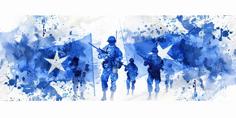 The Blue and White: The Flag of Honduras with Soldiers in Relief Effort - Visualize the flag of Honduras with soldiers aiding in relief efforts, symbolizing solidarity and support in times of need