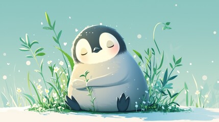 Poster - Adorable cartoon penguin taking a rest