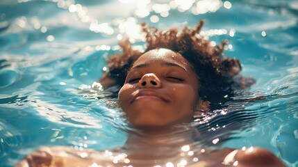 Portrait showcasing the joyous expression of a person chilling in the pool