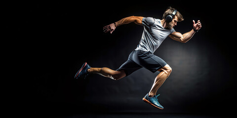 Wall Mural - person running on black background