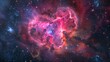 © venusvi - A heart-shaped nebula in deep space, glowing with various shades of red, pink, and purple, surrounded by a starry backdrop.