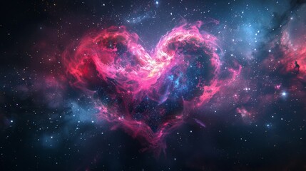 Wall Mural - A heart-shaped nebula in deep space, glowing with various shades of red, pink, and purple, surrounded by a starry backdrop.