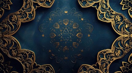 Wall Mural - ornamental borders, eid al - adha background, gold pattern on a blue background