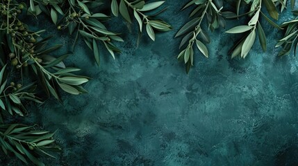 olive branches, eid al - adha background, green leaves on a dark blue background