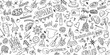 © doom.ko - Spain Travel Doodle Line Art Illustration. Hand Drawn Vector Clip Art. background Banner Set Logos